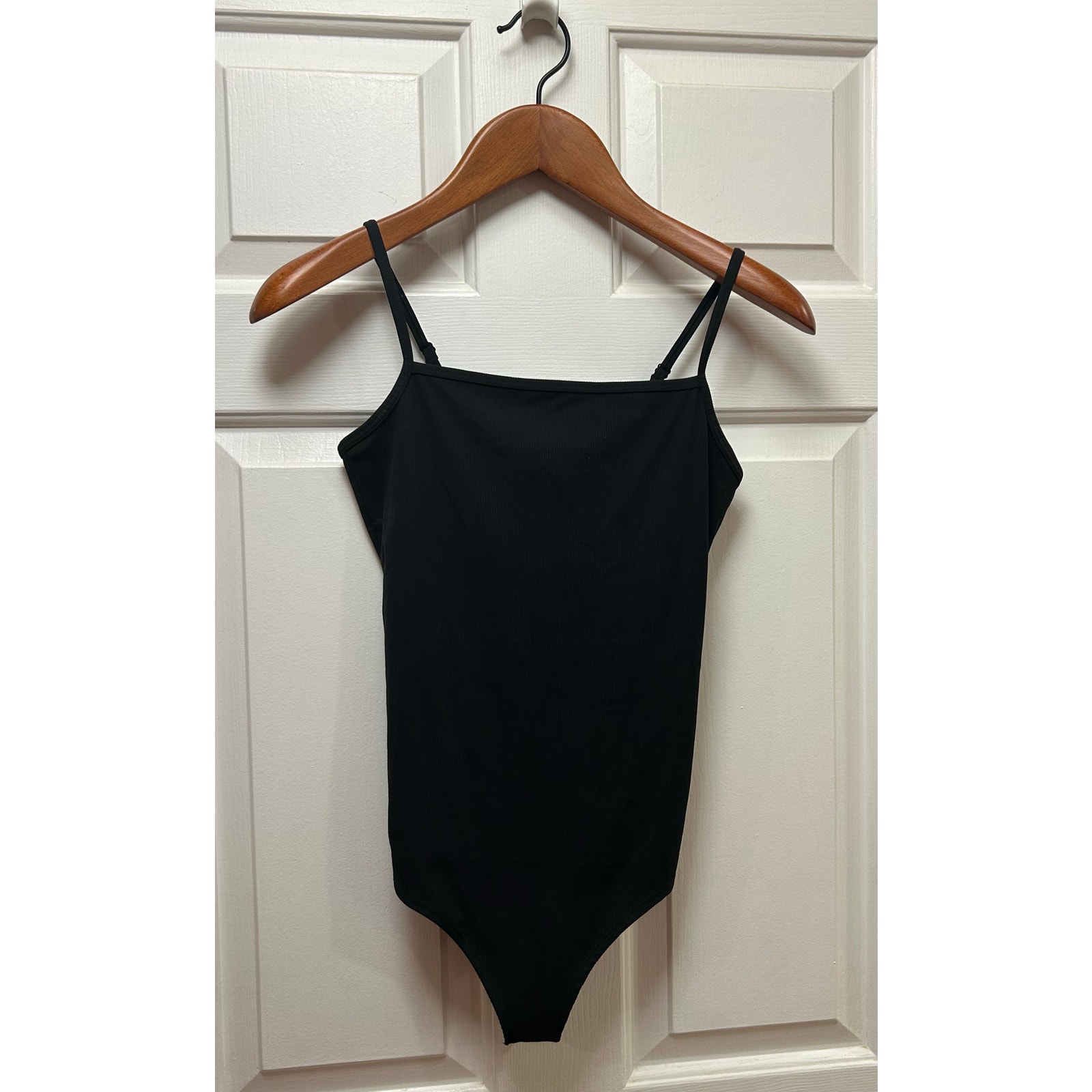 Spanx Black Ribbed Cami Bodysuit With Adjustable Straps, Size M